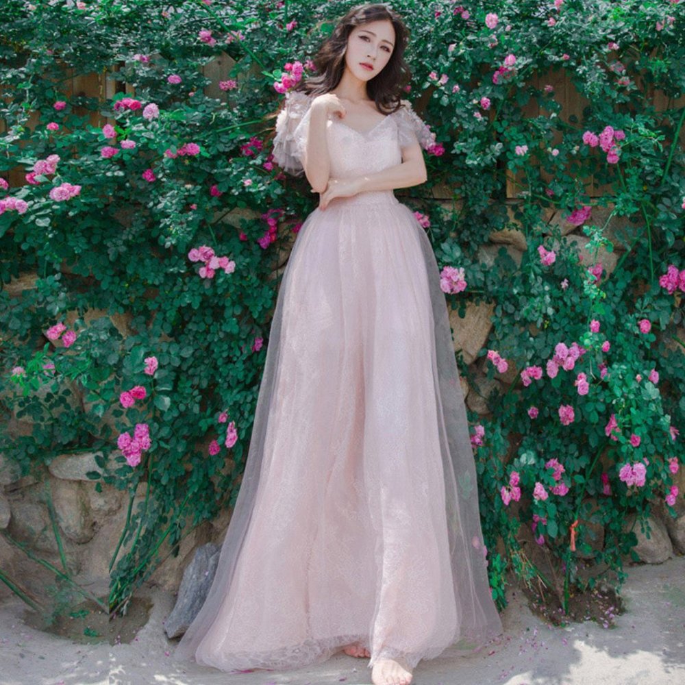 Romantic Princess Flower Wedding Photoshoot Dress